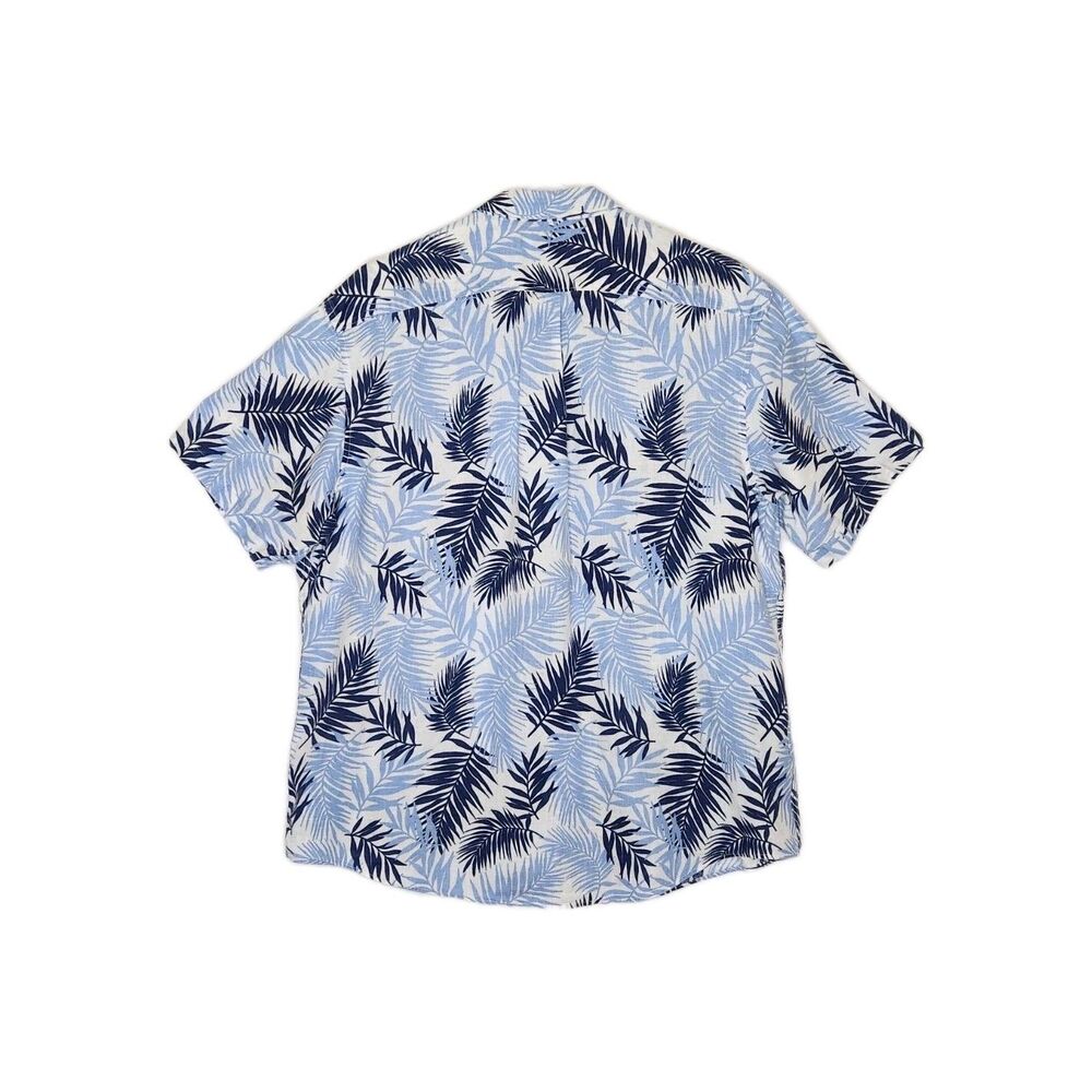 Lands' End 100% Linen Short Sleeve Tropical Palm Button Down Shirt Men's Large - Picture 3 of 9